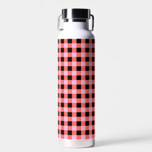 Pink Black Chequered Gingham Pattern Water Bottle