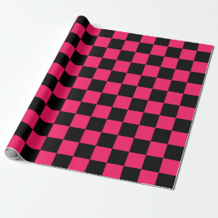 Pink Black Chequered Pattern Wrapping Paper