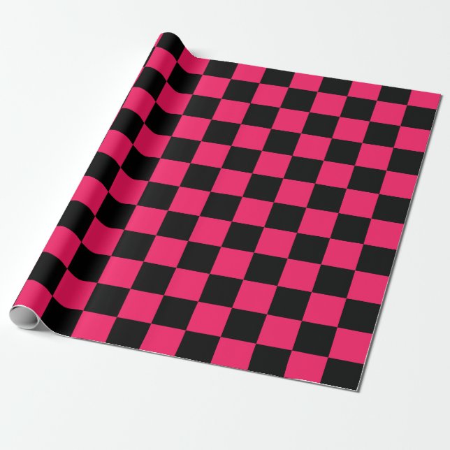 Pink Black Chequered Pattern Wrapping Paper (Unrolled)