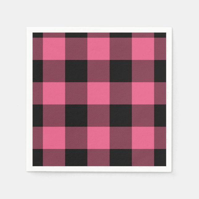 Pink & Black Chequered Squares Buffalo Plaid Napkin (Front)