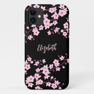 Pink Black Cherry Blossom Monogram Case-Mate iPhone Case