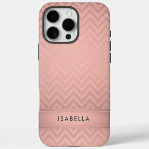 Pink & Black Chevron Faux Rose Gold Foil Monogram iPhone 16 Pro Max Case