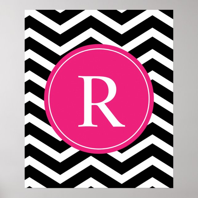 Pink Black Chevron Monogram Poster (Front)