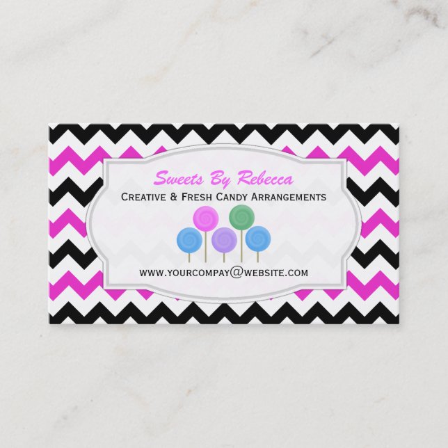 Pink, Black Chevron Pattern: Candy Business Card (Front)