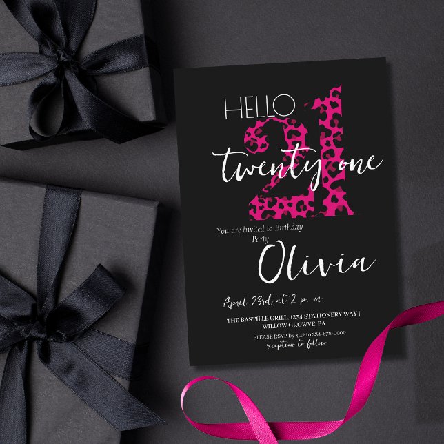  Pink Black Chic Modern Twenty One 21st Birthday  Invitation (Creator Uploaded)