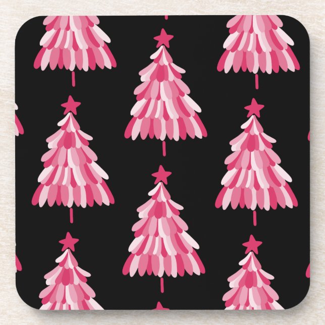 Pink Black Christmas Tree Coaster (Front)