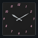 Pink Black Classy Elegant Custom Colour Cute Gift Square Wall Clock<br><div class="desc">Printed in classy black and pink custom colour background! You may customise as you wish!</div>
