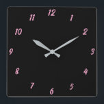 Pink Black Classy Elegant Custom Colour Cute Gift Square Wall Clock<br><div class="desc">Printed in classy black and pink custom colour background! You may customise as you wish!</div>