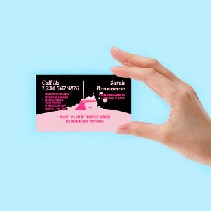 Pink Black Cleaning Service Maid Janitorial Coupon Business Card