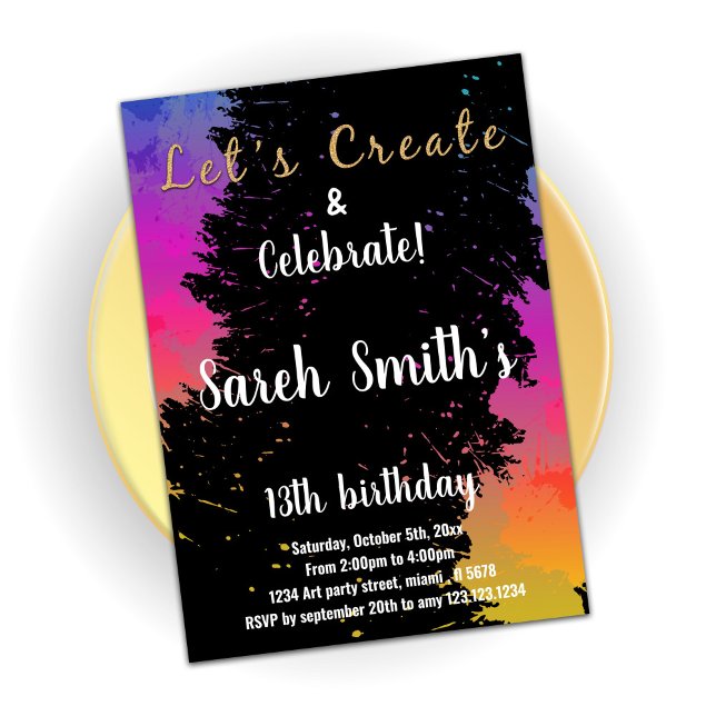 Pink Black Colours Paint Birthday Invitations (Creator Uploaded)