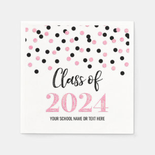 Pink Black Confetti Class of 2024 Napkins