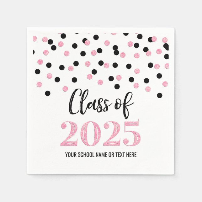 Pink Black Confetti Class of 2025 Napkins (Front)