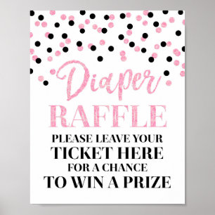 Pink Black Confetti Diaper Raffle Baby Shower Poster