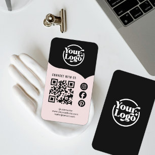 Pink Black Connect With Us QR Code 3 Social Media Business Card