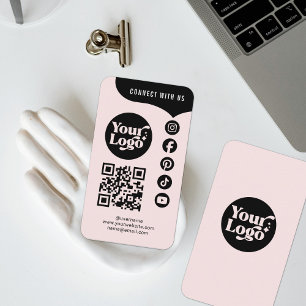 Pink Black Connect With Us QR Code 5 Social Media Business Card