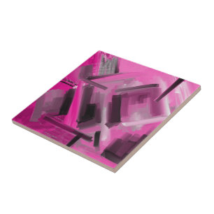 Pink Black Contemporary Fine Art Tile