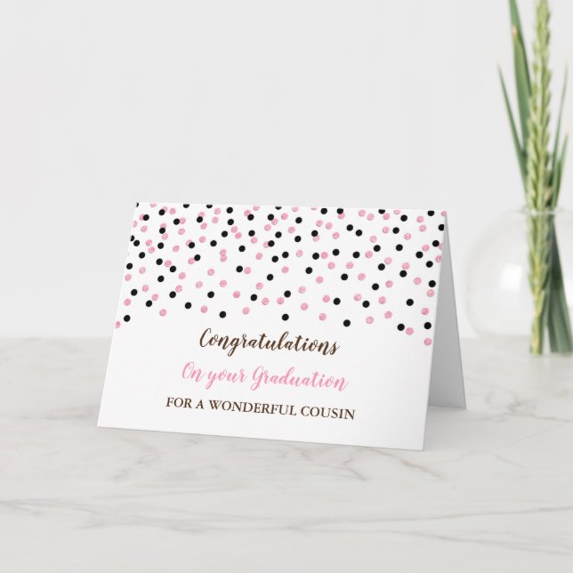 Pink Black Cousin Congratulations Graduation Card (Front)