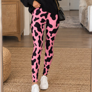 Pink Black Cow Print Leggings