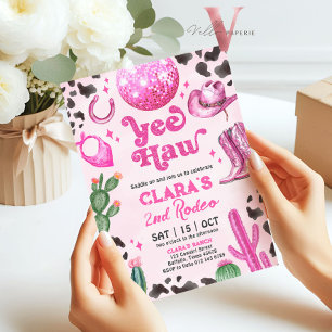 Pink Black Cowgirl ANY AGE Rodeo Birthday Invite