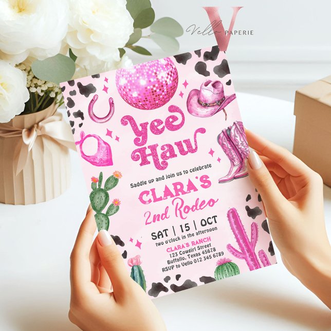 Pink Black Cowgirl ANY AGE Rodeo Birthday Invite (Creator Uploaded)