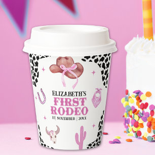 Pink & Black Cowgirl "First Rodeo" Birthday  Paper Cups