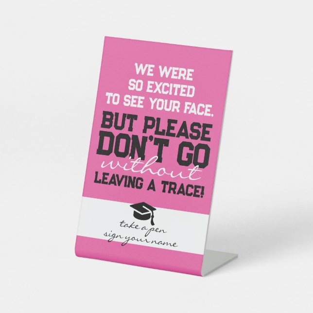 Pink Black Cute Guest Book Poem Graduation Table Pedestal Sign (Front)