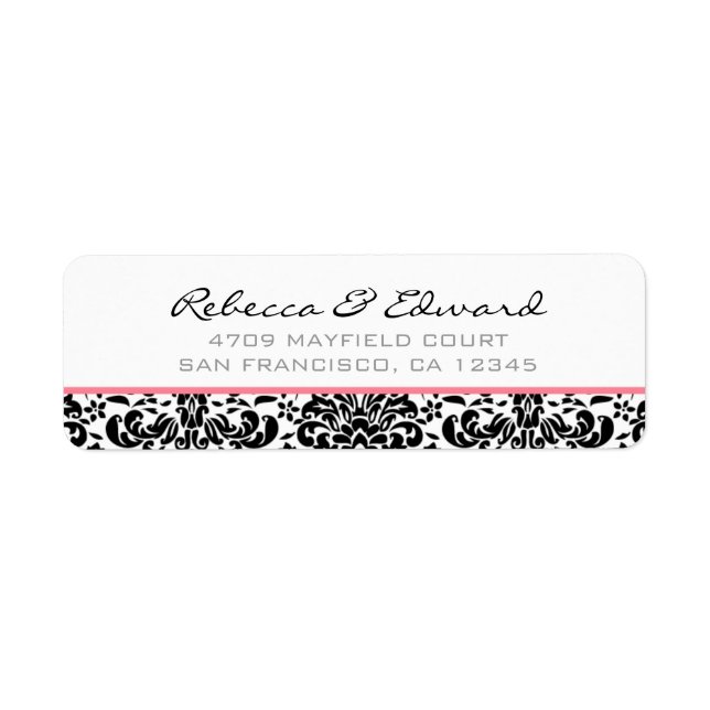 Pink & Black Damask Address Label (Front)