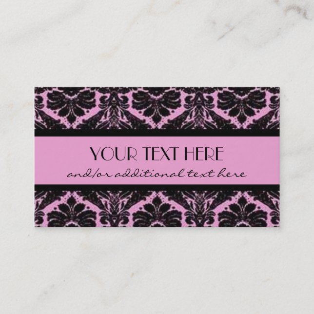 Pink & Black Damask Business Card (Front)