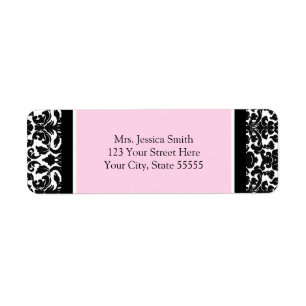 Pink Black Damask Custom Return Address Labels