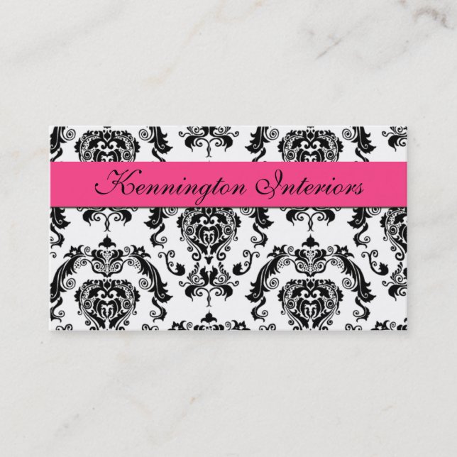 Pink Black Damask Lace Business Cards (Front)