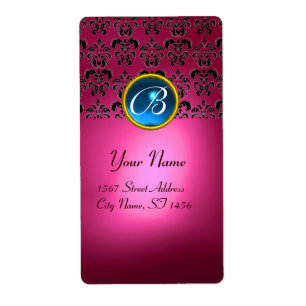 PINK BLACK DAMASK MONOGRAM, blue sapphire turquase