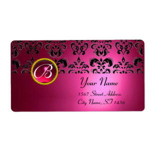 PINK BLACK DAMASK MONOGRAM, RED RUBY