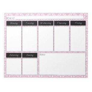Pink & Black Damask Pattern Weekly Pattern Notepad