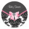 Pink Black Damask Pink Black Baby Shower Sticker