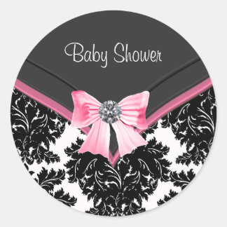 Pink Black Damask Pink Black Baby Shower Sticker