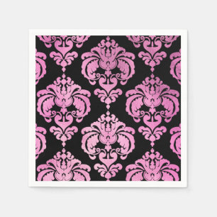 Pink & Black Damask Vintage Wedding Event Party Napkin