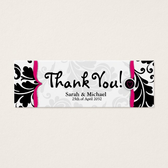Pink & black damask Wedding favour Gift tag (Front)