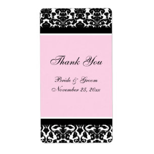 Pink Black Damask Wedding Labels
