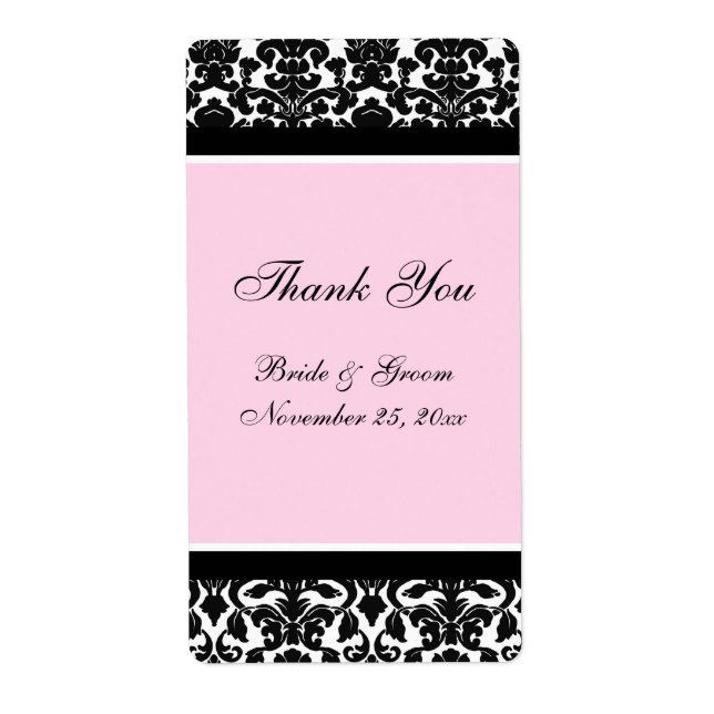 Pink Black Damask Wedding Labels (Front)