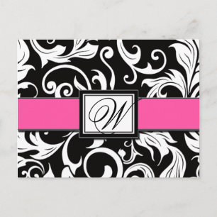 Pink Black Damask Wedding Save the Date Postcards