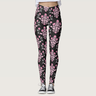 Pink/Black Damask Women's Leggings