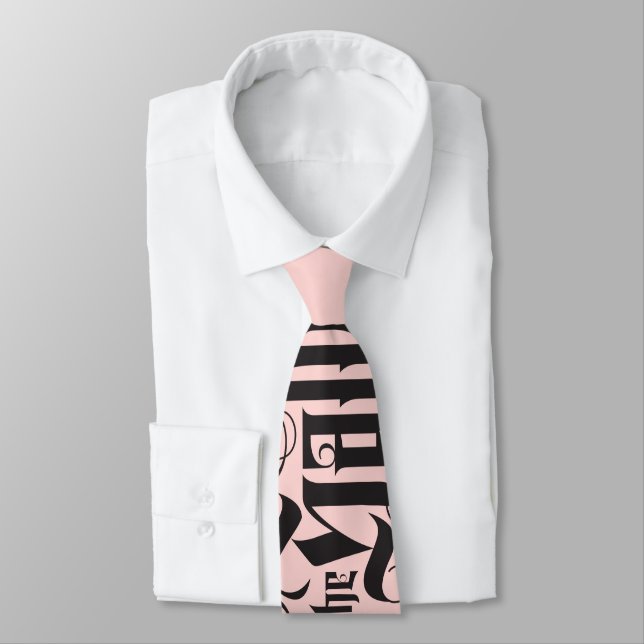 Pink Black Deck the Halls Christmas Lettering Tie (Tied)