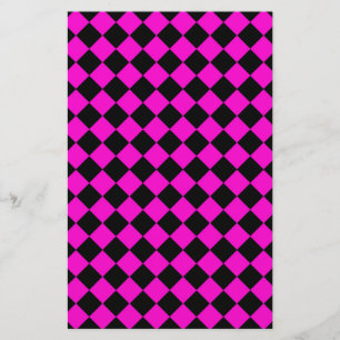 Pink Black Diamond Harlequin Chequered Pattern Stationery