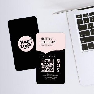 Pink Black Digital Connect QR Code Social Media Business Card