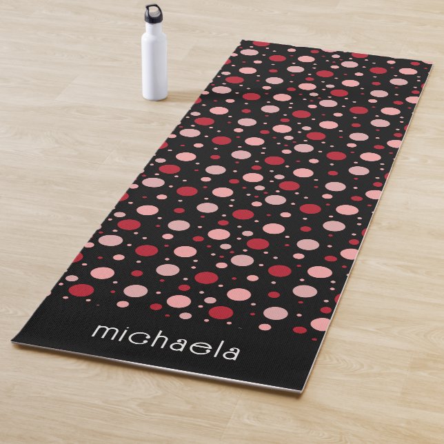 Pink Black Dot Circle Geometric Pattern Retro  Yoga Mat (In Situ)