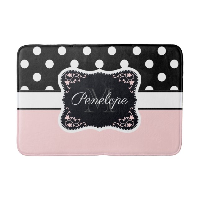 Pink & Black Dots Bath Mat (Front)