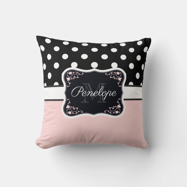 Pink & Black Dots Cushion (Front)
