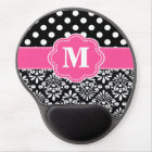 Pink Black Dots Damask Monogram Mousepad