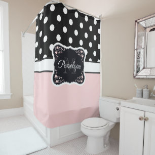 Pink & Black Dots Shower Curtain