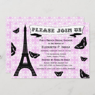 Pink & Black Eiffel Tower Bridal Shower Invites